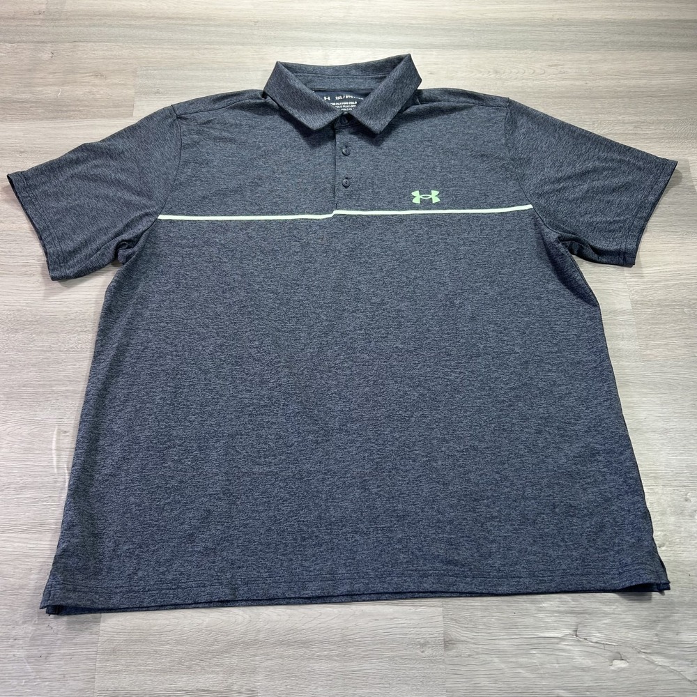 Under Armour The Playoff Polo Shirt Mens 2XL Gray Stripe Golf Stretch Top